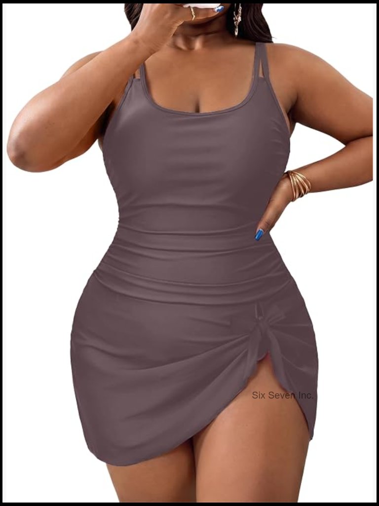 Plus Size Tummy Control One Piece Swimsuit With Skirt Full Coverage Modest